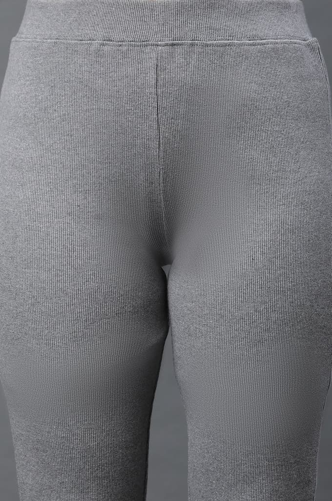 Grey Solid Flared Pants With Elasticated Waist — photo 6
