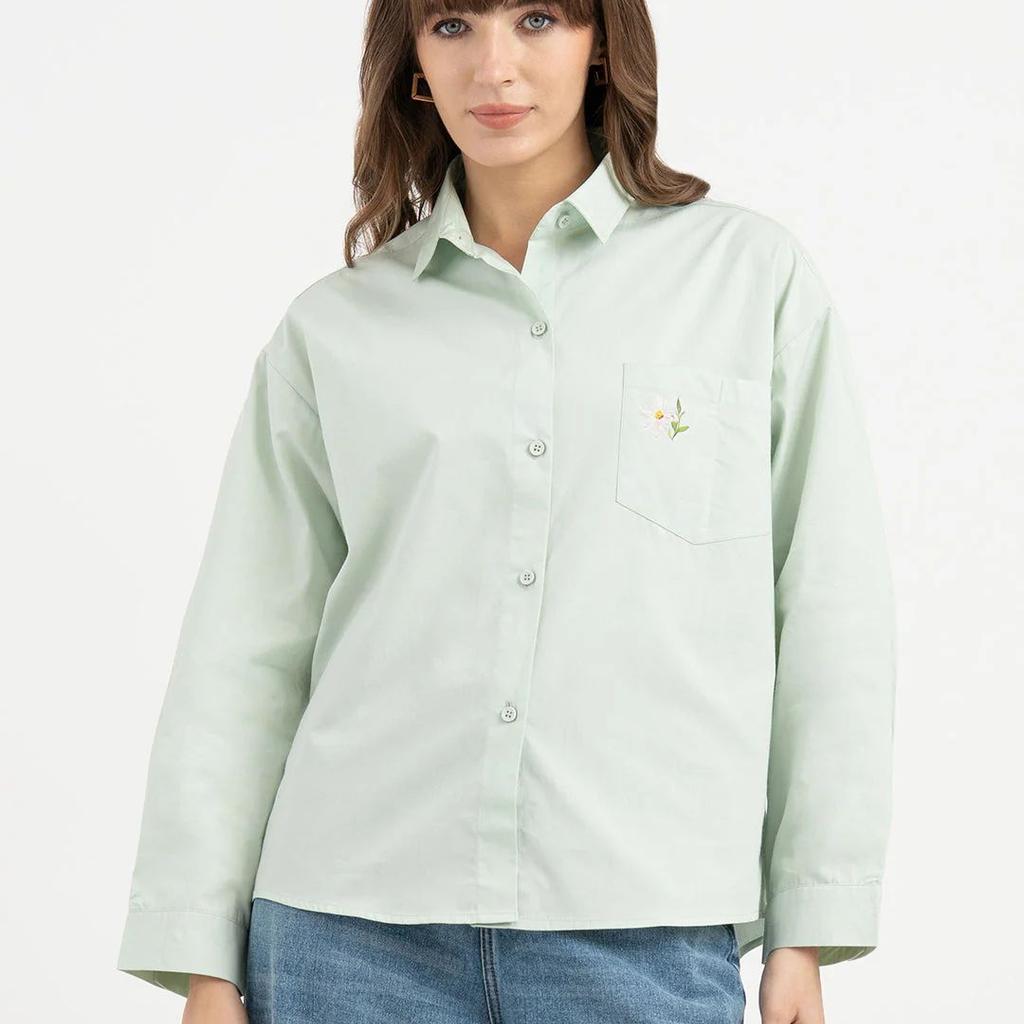 Shirts for Women in Pastel Green | Graphic Full Sleeve Shirt