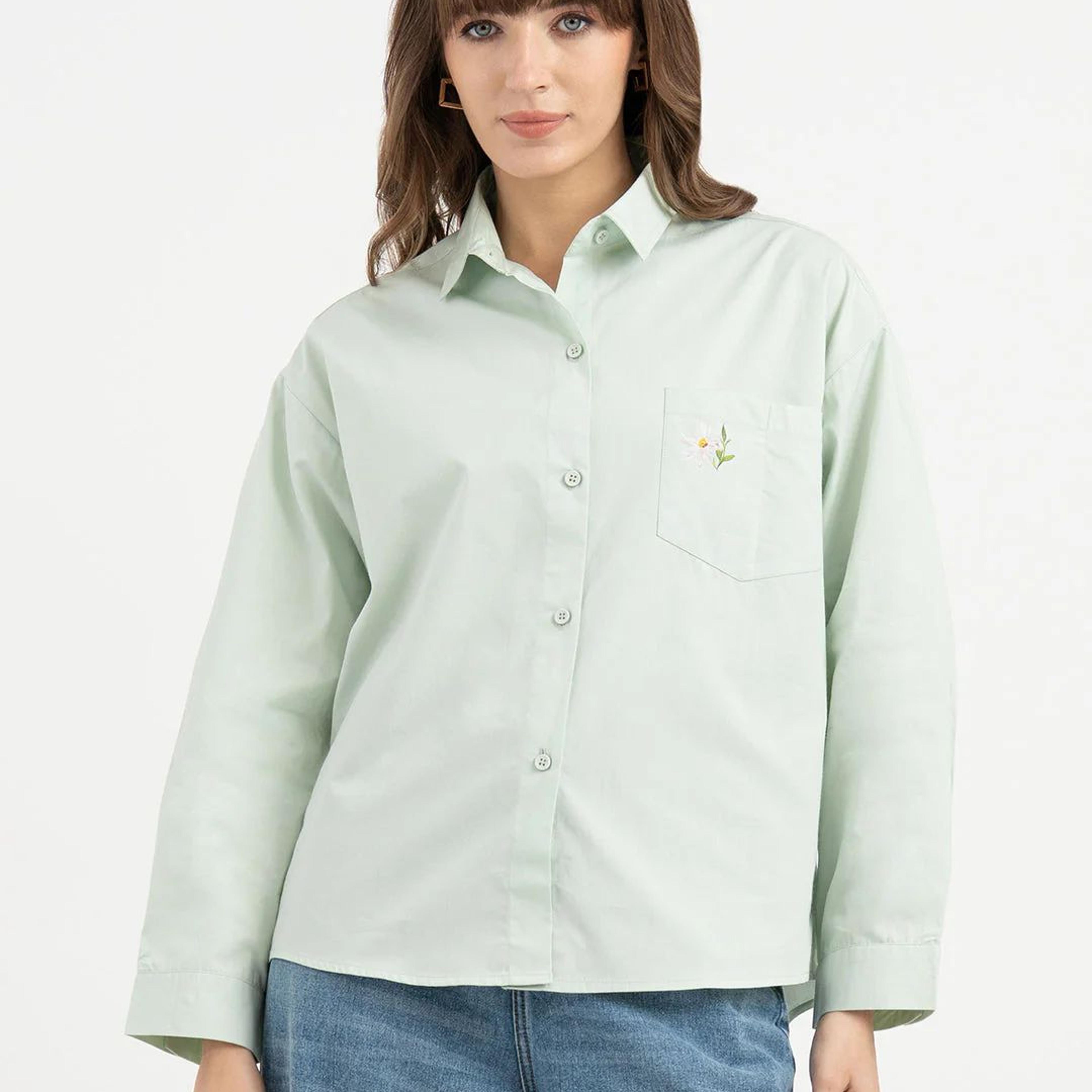 Shirts for Women in Pastel Green | Graphic Full Sleeve Shirt