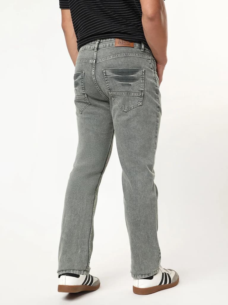 Men's Light Grey Regular Fit Acid Washed Denim Jeans Stretchable — photo 3