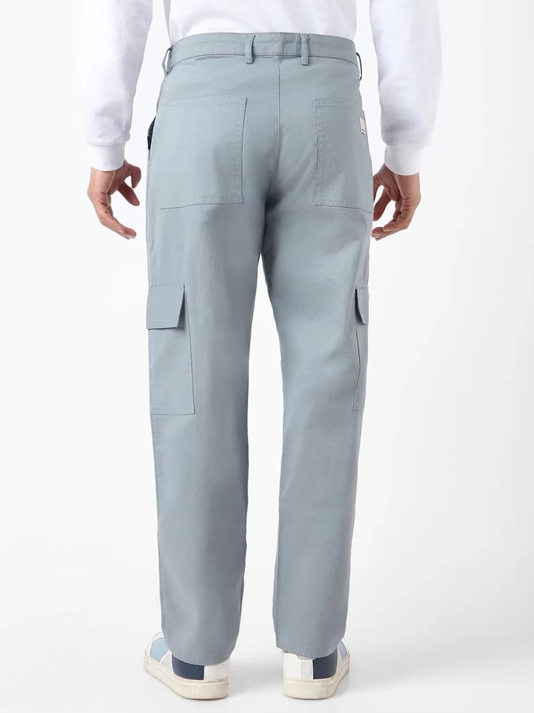 Men's Light Blue Regular Fit Solid Cargo Chino Pant with 6 Pockets Stretchable — photo 3