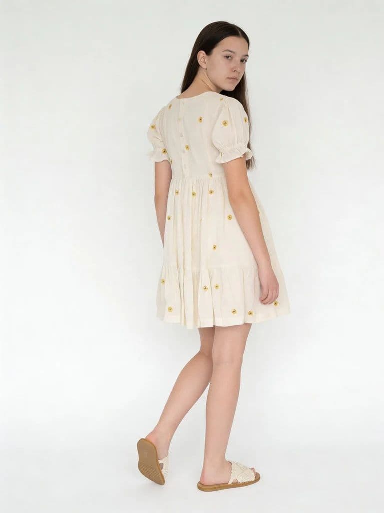 Utsa Kids Girls White Floral Embroidered Cotton-Blend Dress - (8-14 yrs) — photo 2