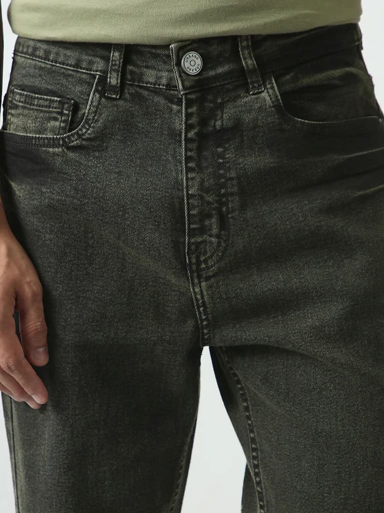 Men's Black Straight Fit Heavy Washed Jeans Stretchable — photo 5
