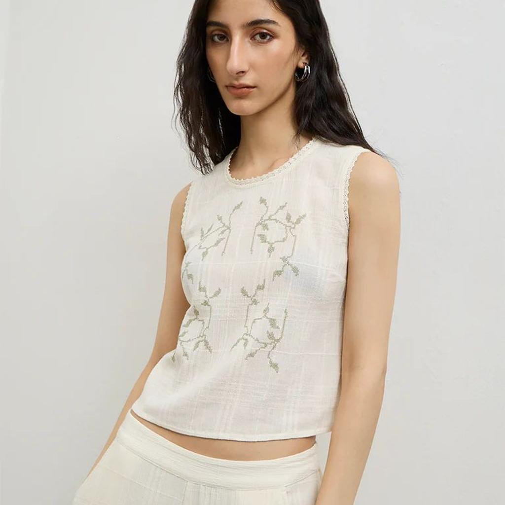 Bombay Paisley Off-White Embroidered Cotton Top