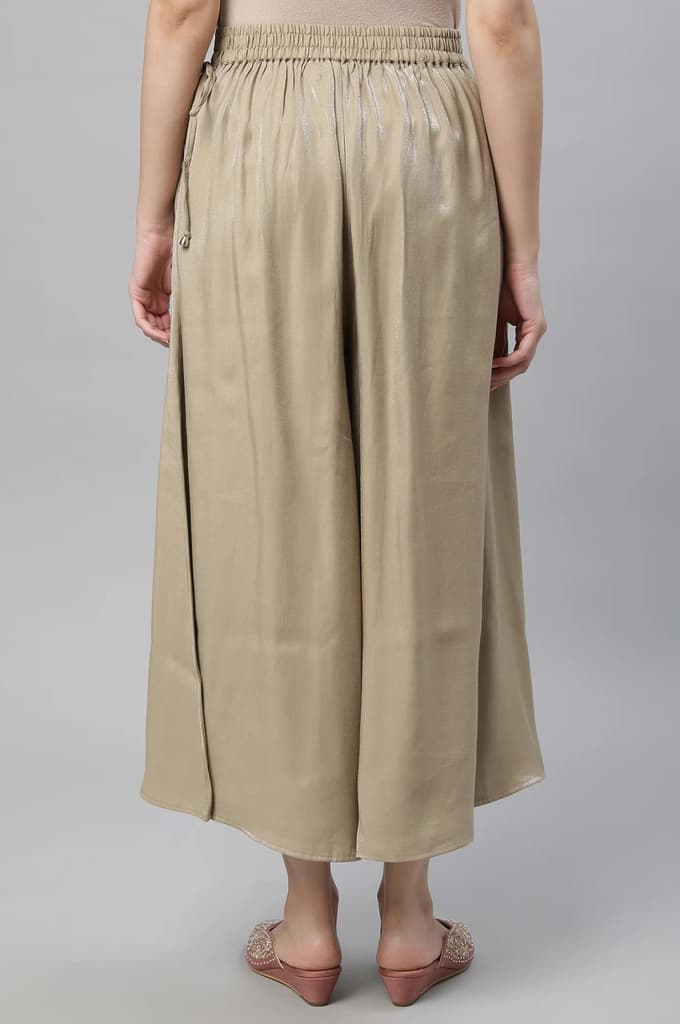 Gold Solid Flared Rayon Culottes With Slip On Closure — photo 4