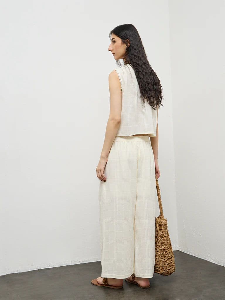 Bombay Paisley Off-White High-Rise Cotton Palazzos — photo 4