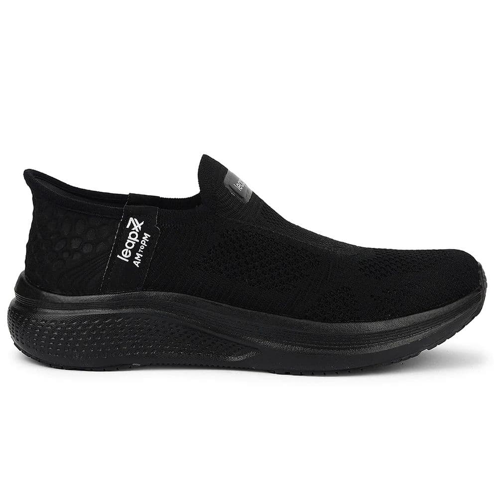 Leap7x Black Sports Non Lacing Walking Shoes For Men EAZYGO-253 By Liberty — photo 2