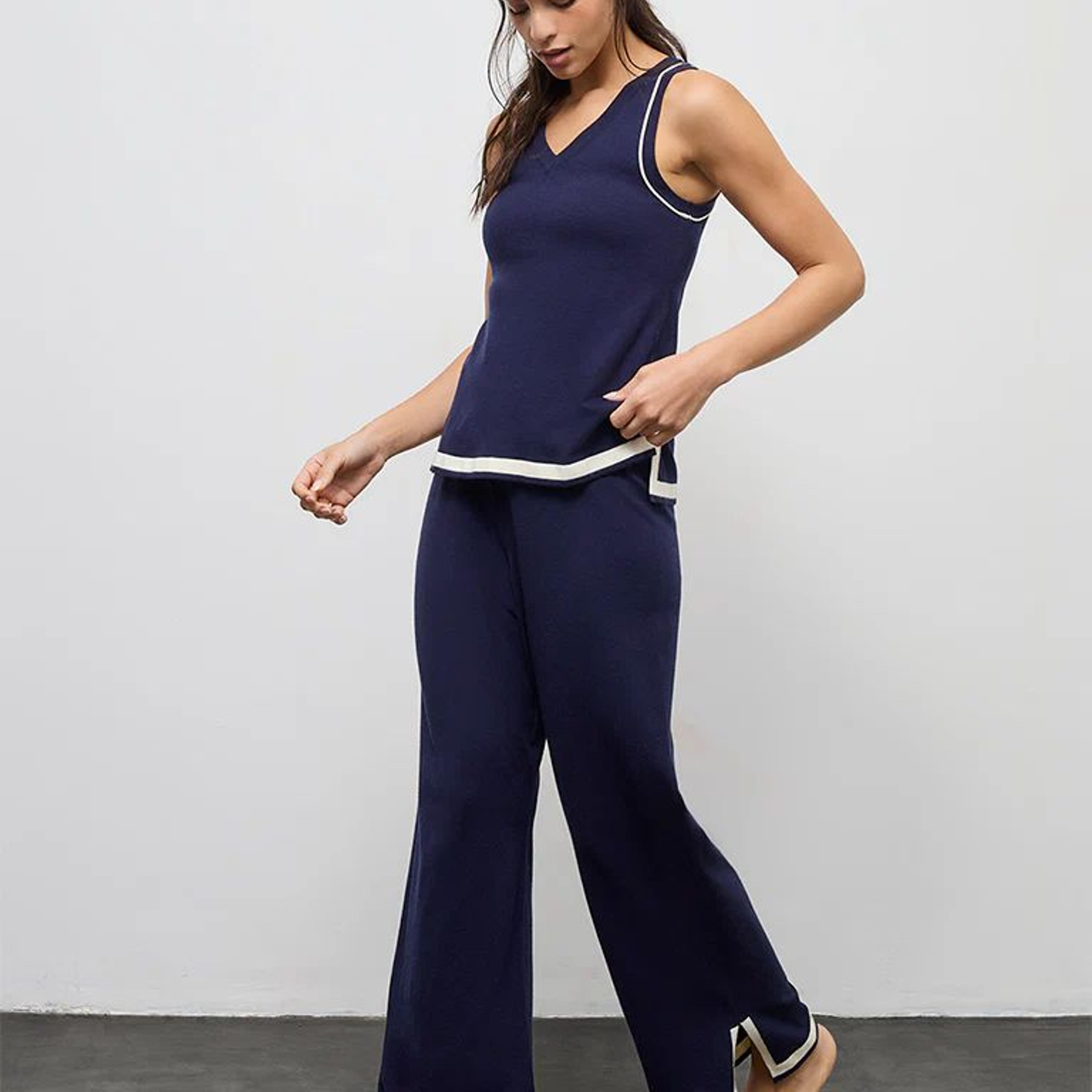 Wunderlove Navy Contrast Detailed High-Rise Pants