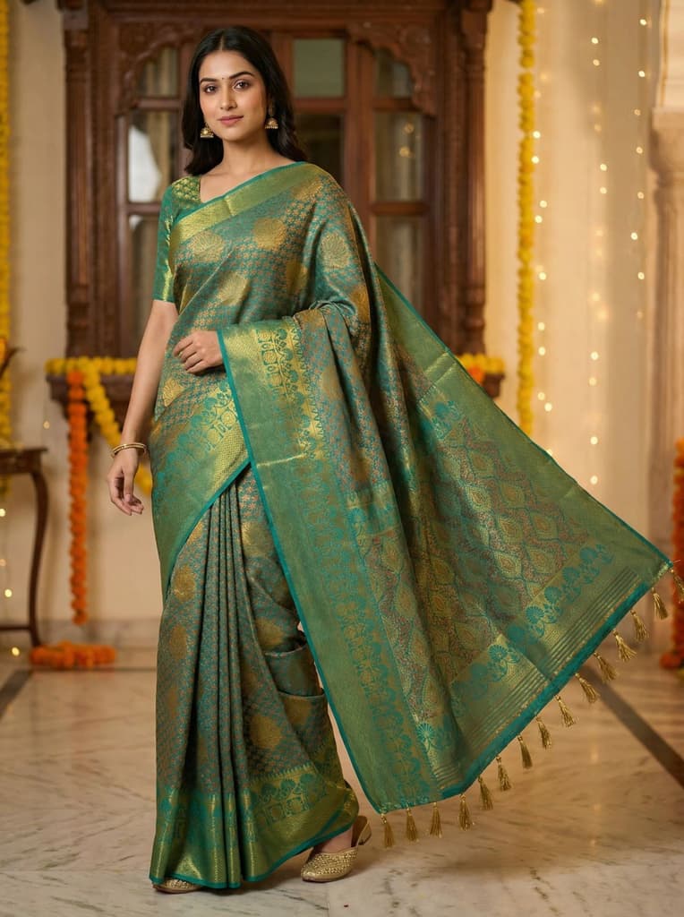 MIMOSA Women's Woven Design Kanjivaram Style Art Silk Saree with Blouse Piece - Saffire ( SA00003144SFFREE ) — photo 2