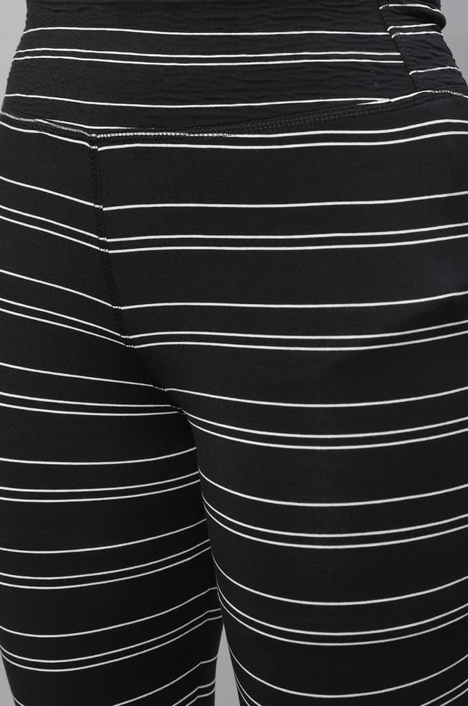 Black Striped Skinny Fit Cotton Tights With High Waistband — photo 7