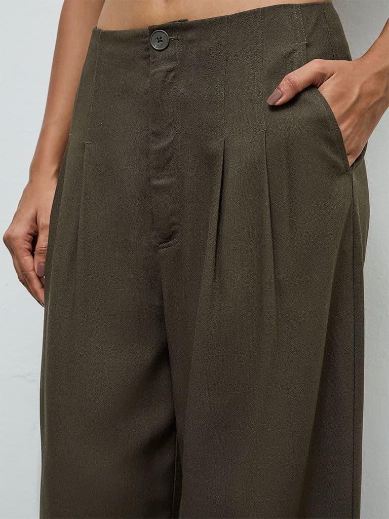 LOV Dark Olive High-Rise Trousers — photo 3