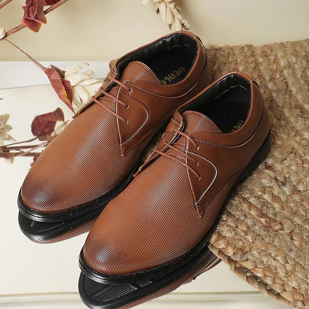Healers Tan Formal Lacing Derby Shoes For Men DERBO-10E By Liberty — photo 4