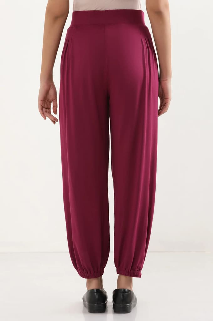 Purple Solid Loose Fit Pants With Pleated Detail — photo 5