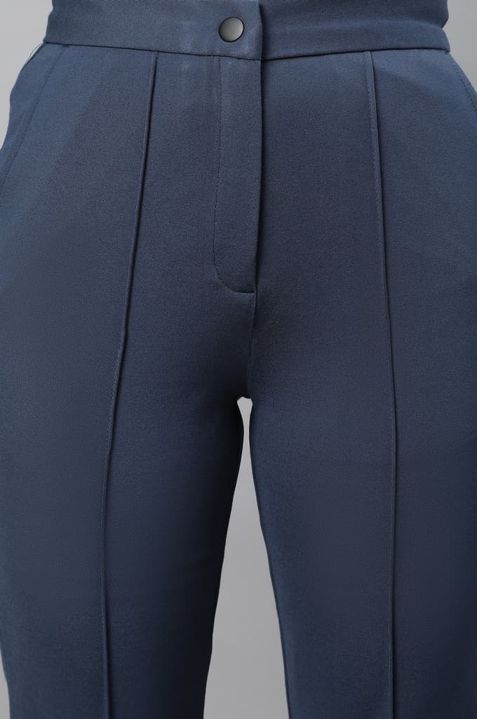 Blue Solid Pintuck Trousers — photo 6