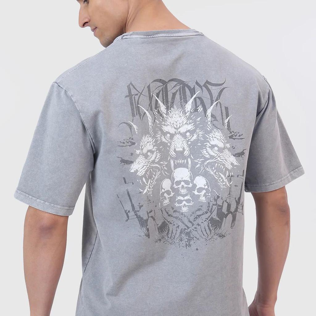 Skull Washed Oversized T-shirt Light Grey
