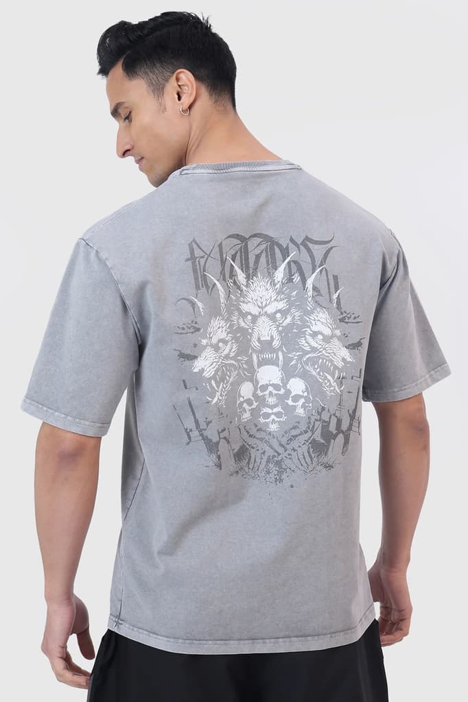 Skull Washed Oversized T-shirt Light Grey — S