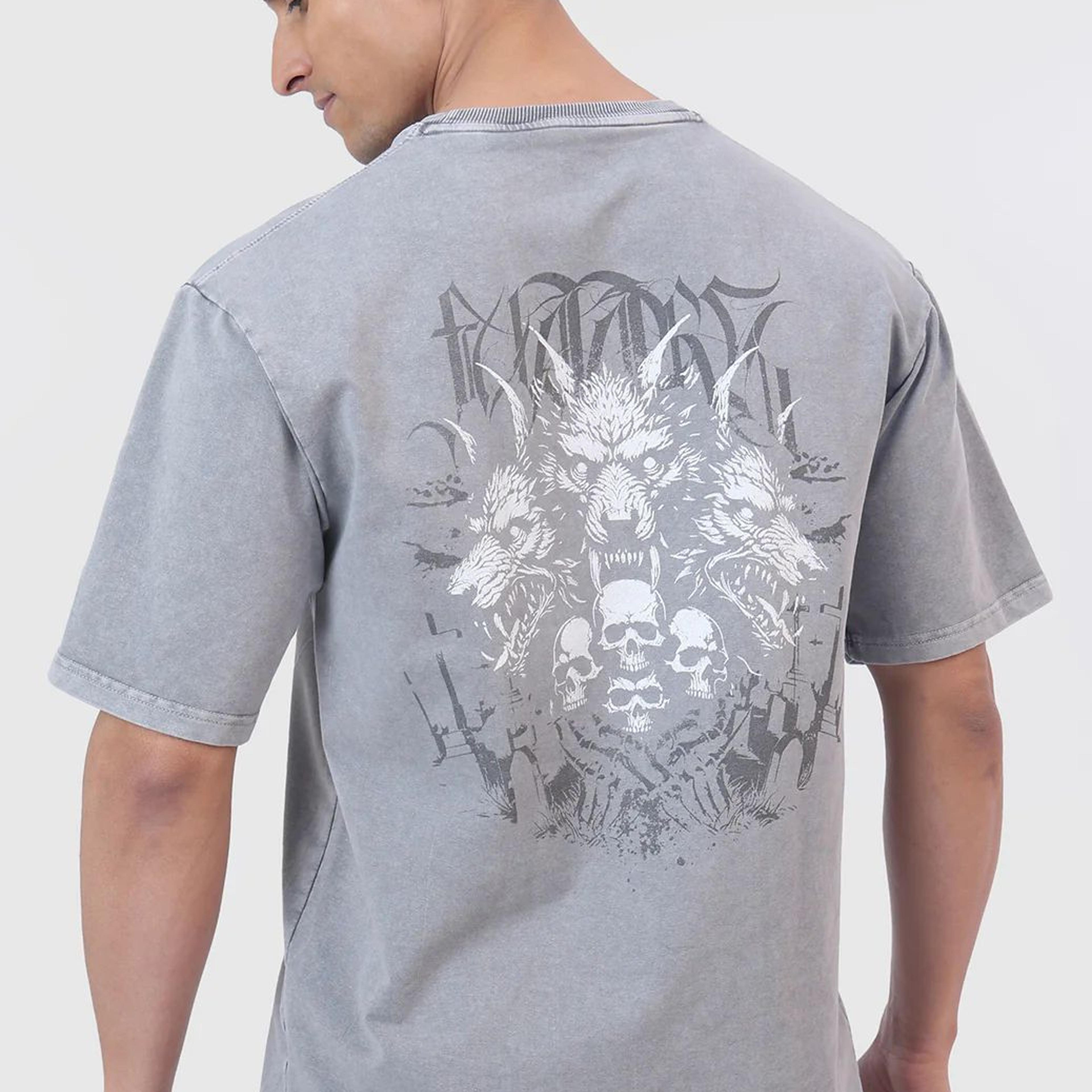 Skull Washed Oversized T-shirt Light Grey
