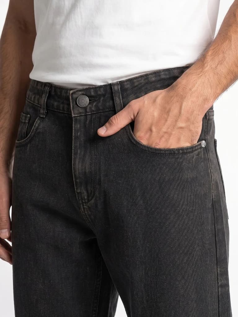Men's Black Relaxed Fit Washed Denim Jeans Non-Stretchable — photo 5