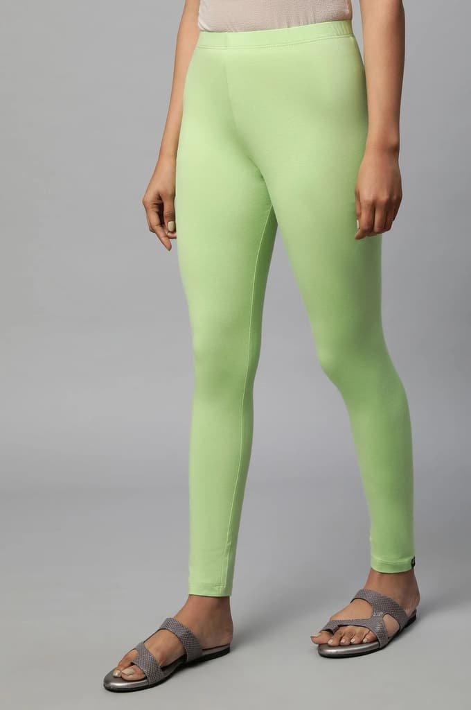 Light Green Solid Skinny Fit Cotton Tights With Elasticated Waist — photo 3