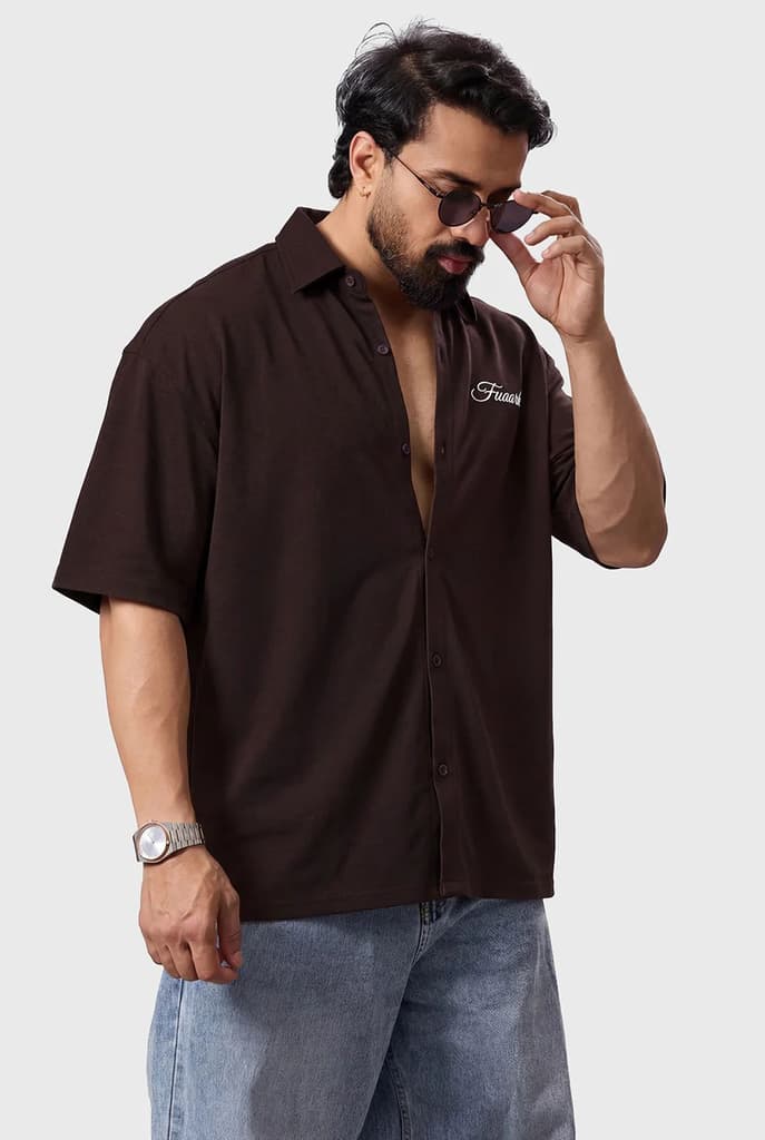 Off Duty Oversized Shirt Coffee — photo 5