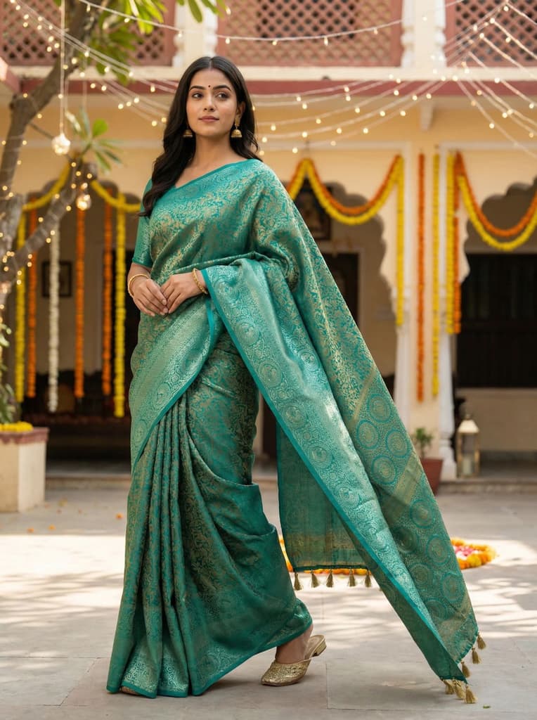MIMOSA Women's Woven Design Banarasi Style Art Silk Saree with Blouse Piece - Saffire ( SA00003133SFFREE ) — Default Title