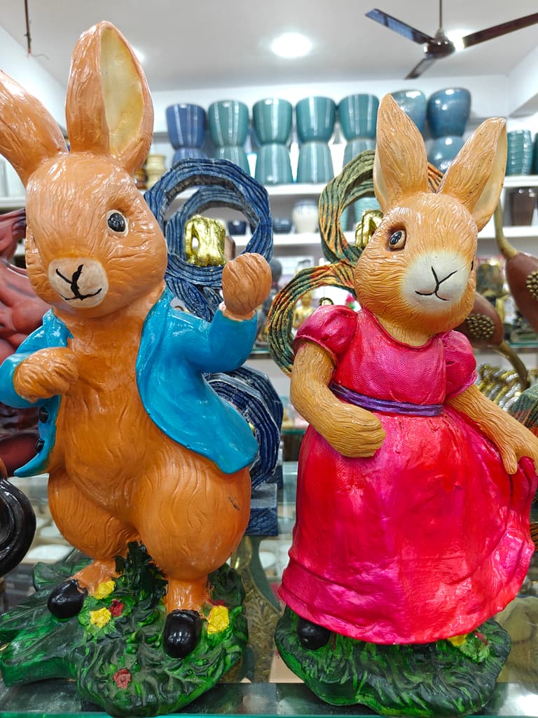 Bunny Figurines | Wooden | Pink and Brown | Decorative