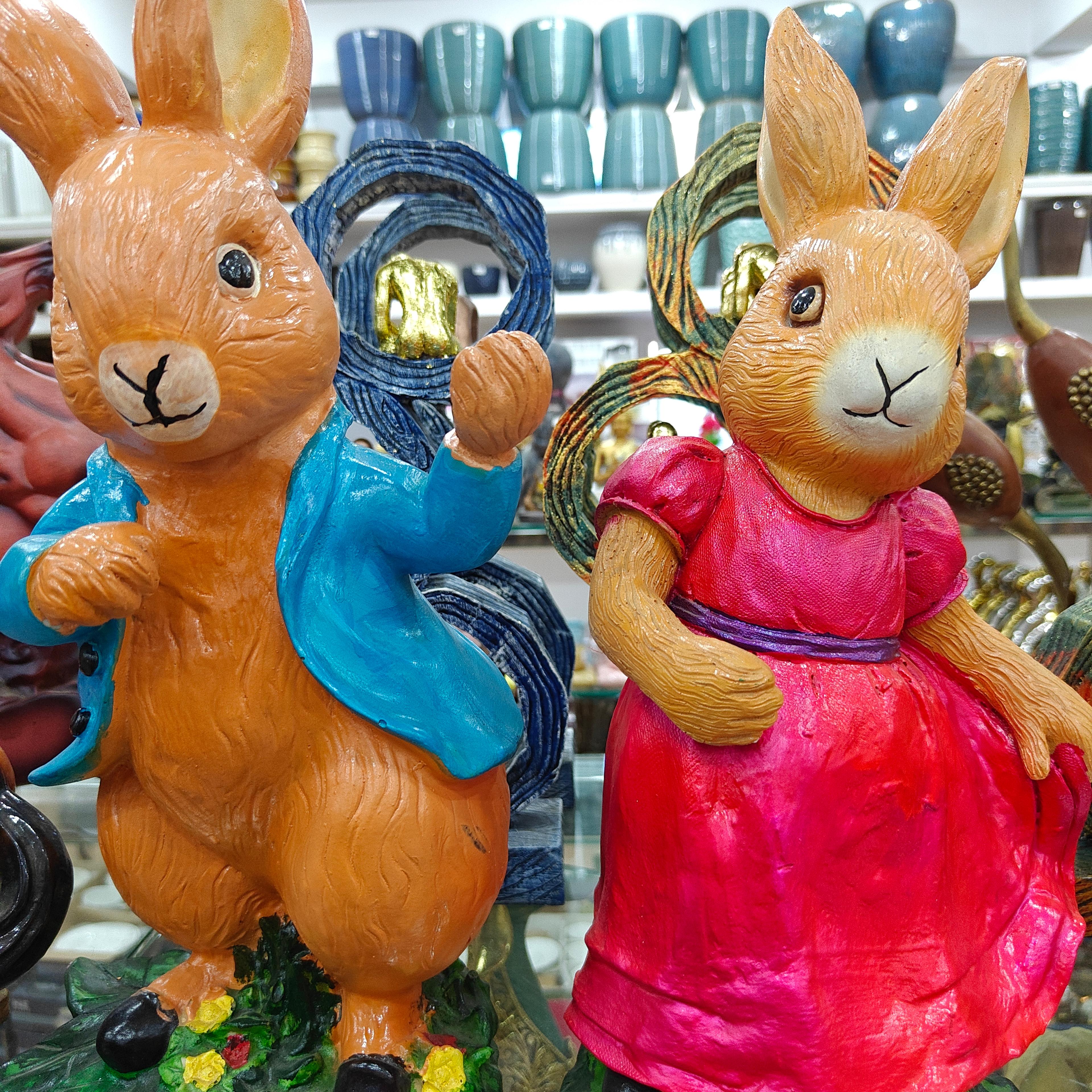 Bunny Figurines | Wooden | Pink and Brown | Decorative