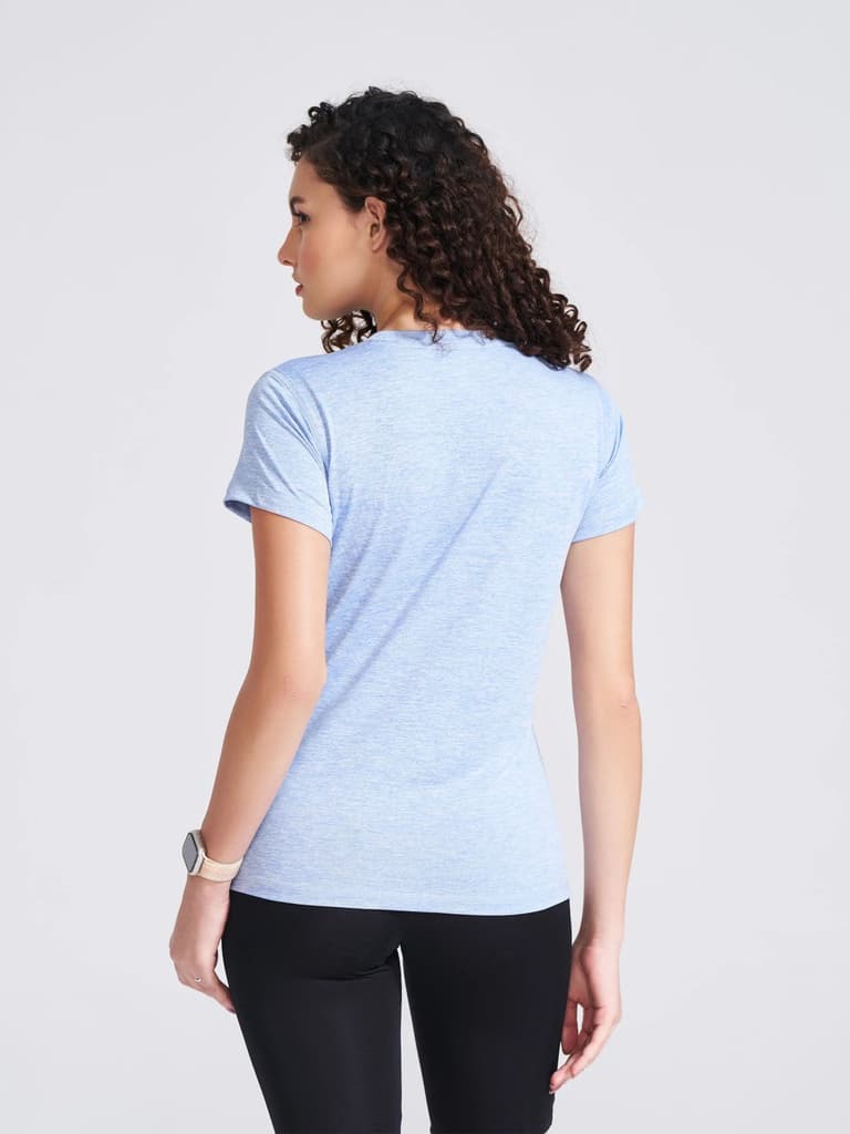 Women's Blue Self Design Round Neck T-Shirt — photo 5