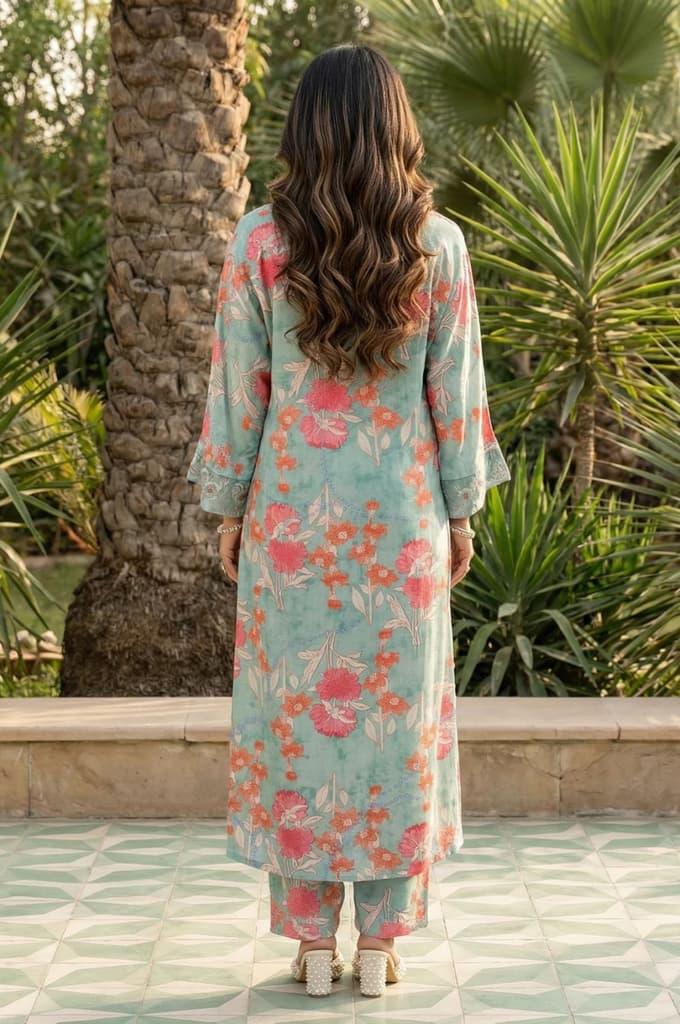 Green Floral Printed Modal Straight Kurta with Straight Pant Set — photo 4