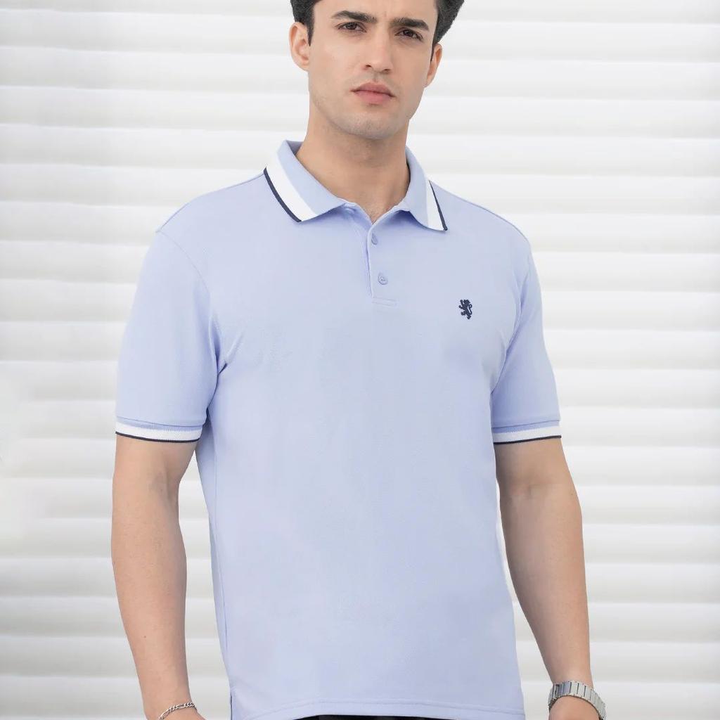 T Shirts for Men in Blue | Jacquard Collar Polo T Shirt