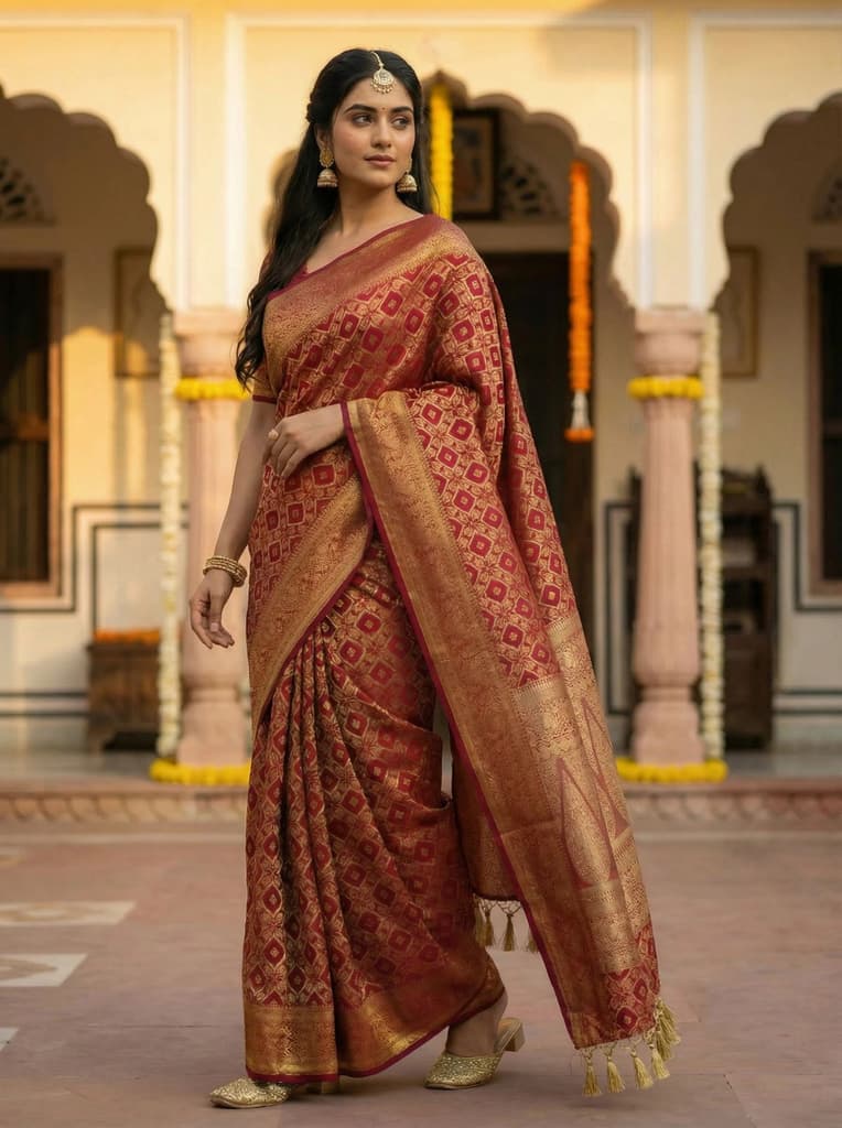 MIMOSA Women's Woven Design Banarasi Style Raw Silk Saree with Blouse Piece - Maroon ( SA00003131MRFREE ) — photo 2