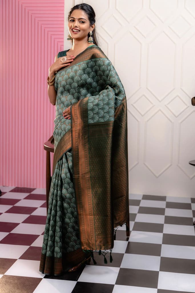 Mimosa Women's Woven Design Kanjivaram Style Art Silk Saree With Blouse Piece : SA00001790PSFREE — photo 2