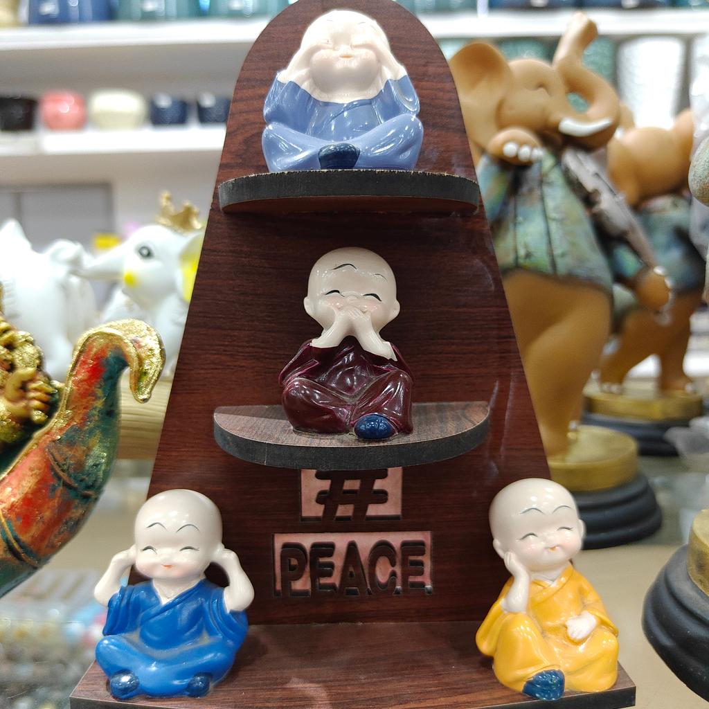 Peace Buddha Figurine | Wooden | Brown | Decorative