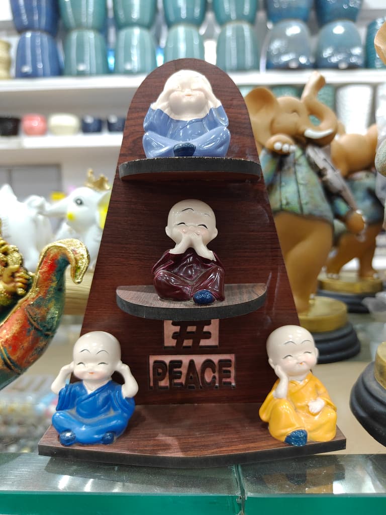 Peace Buddha Figurine | Wooden | Brown | Decorative