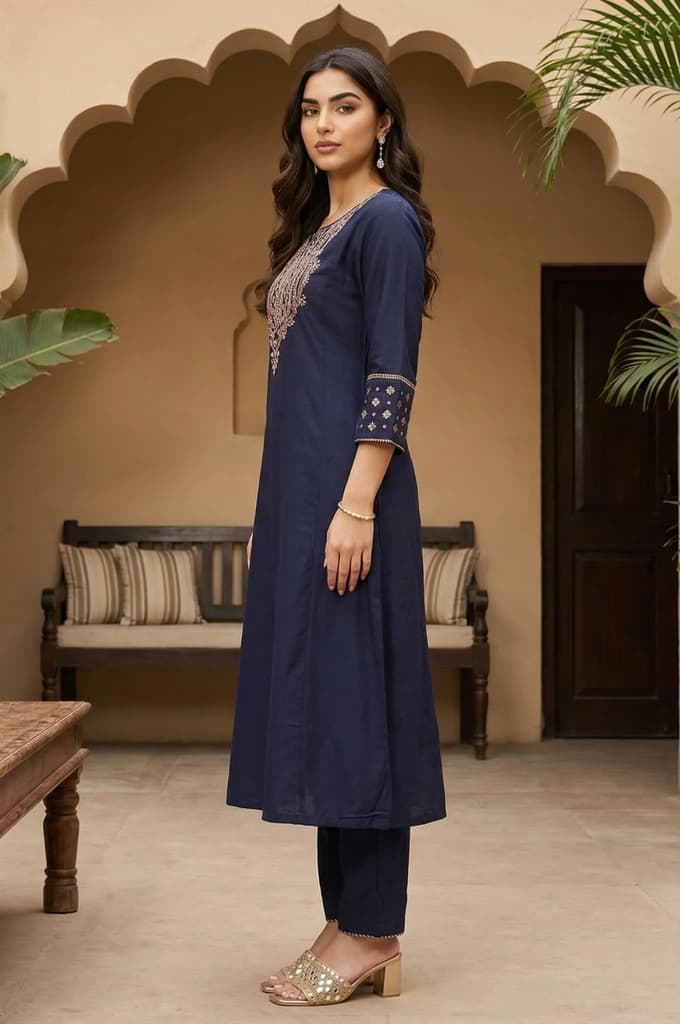 Navy Blue Embroidered Straight Kurta — photo 6