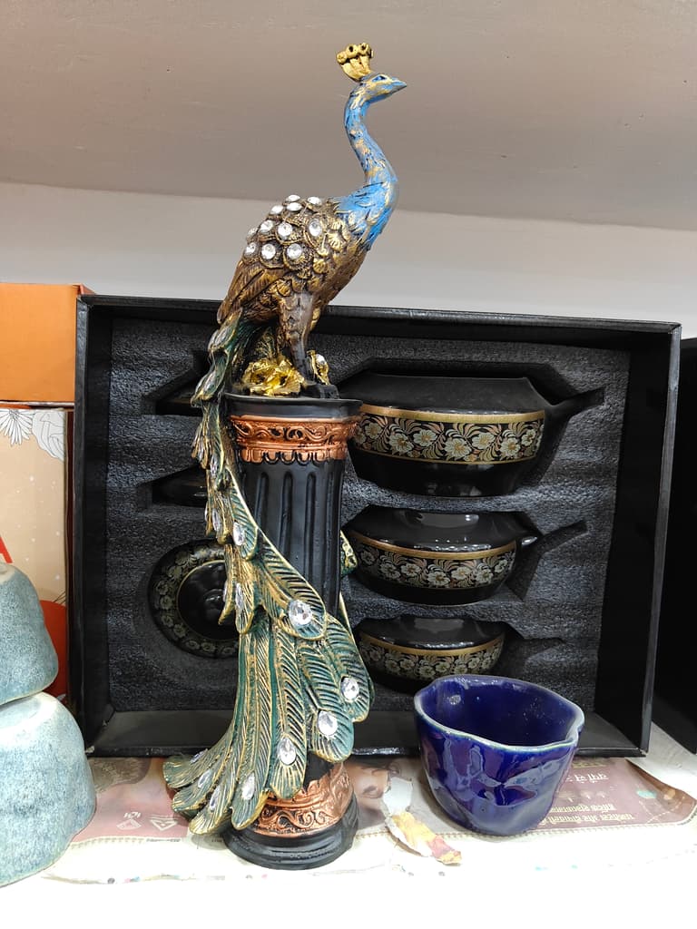 Blue Vase with Gold Leaf Design | Ceramic | Decorative | Blue