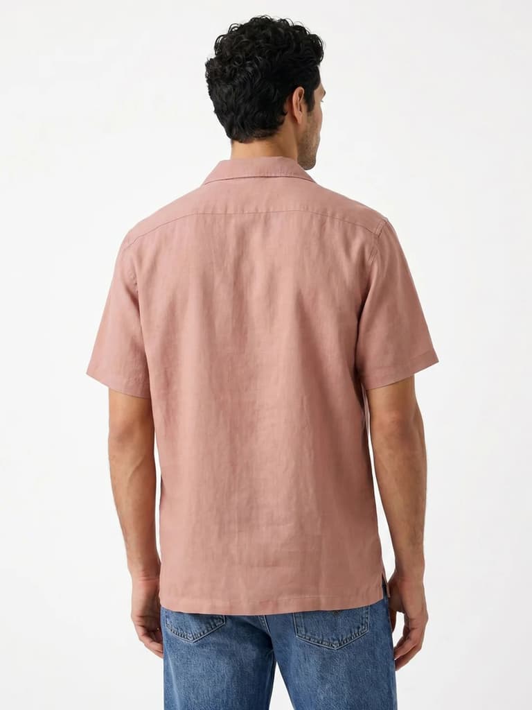 Men's Dusty Pink Linen Half Sleeve Oversized Fit Shirt with Cuban Collar — photo 3