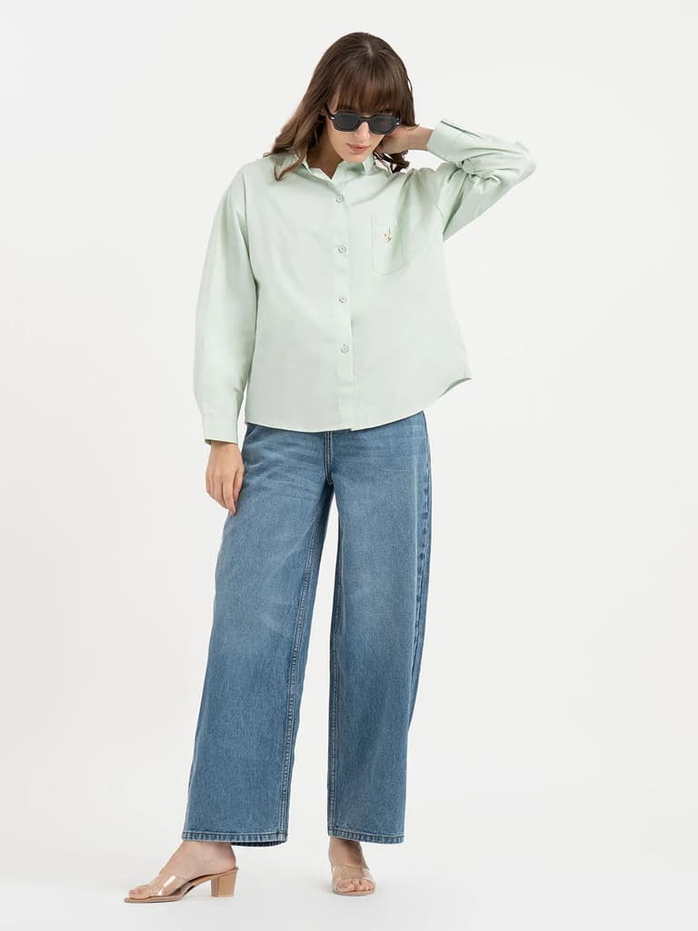 Shirts for Women in Pastel Green | Graphic Full Sleeve Shirt — photo 5