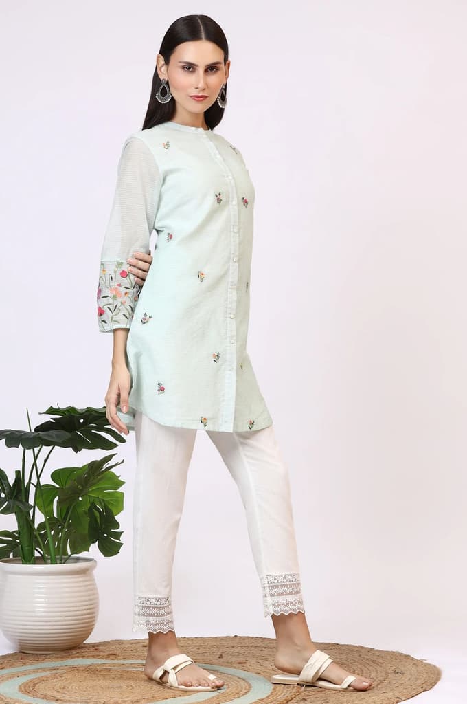 Mint Green Floral Embroidered Kota Tunic — photo 6