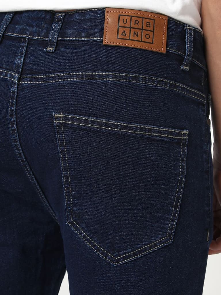 Men's Blue Straight Fit Raw Washed Denim Jeans Stretchable — photo 7
