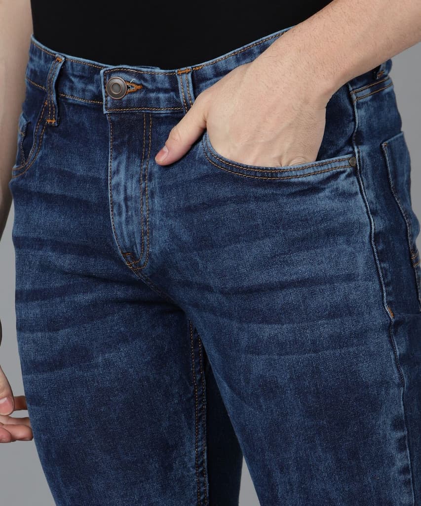 Men's Blue Skinny Fit Washed Jeans Stretchable — photo 6
