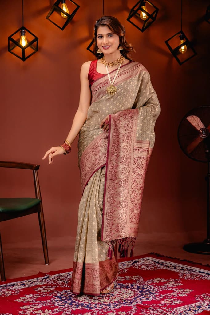 Mimosa Women's Woven Design Kanjivaram Style Art Silk Saree With Blouse Piece : SA00001612CKFREE — Chiku