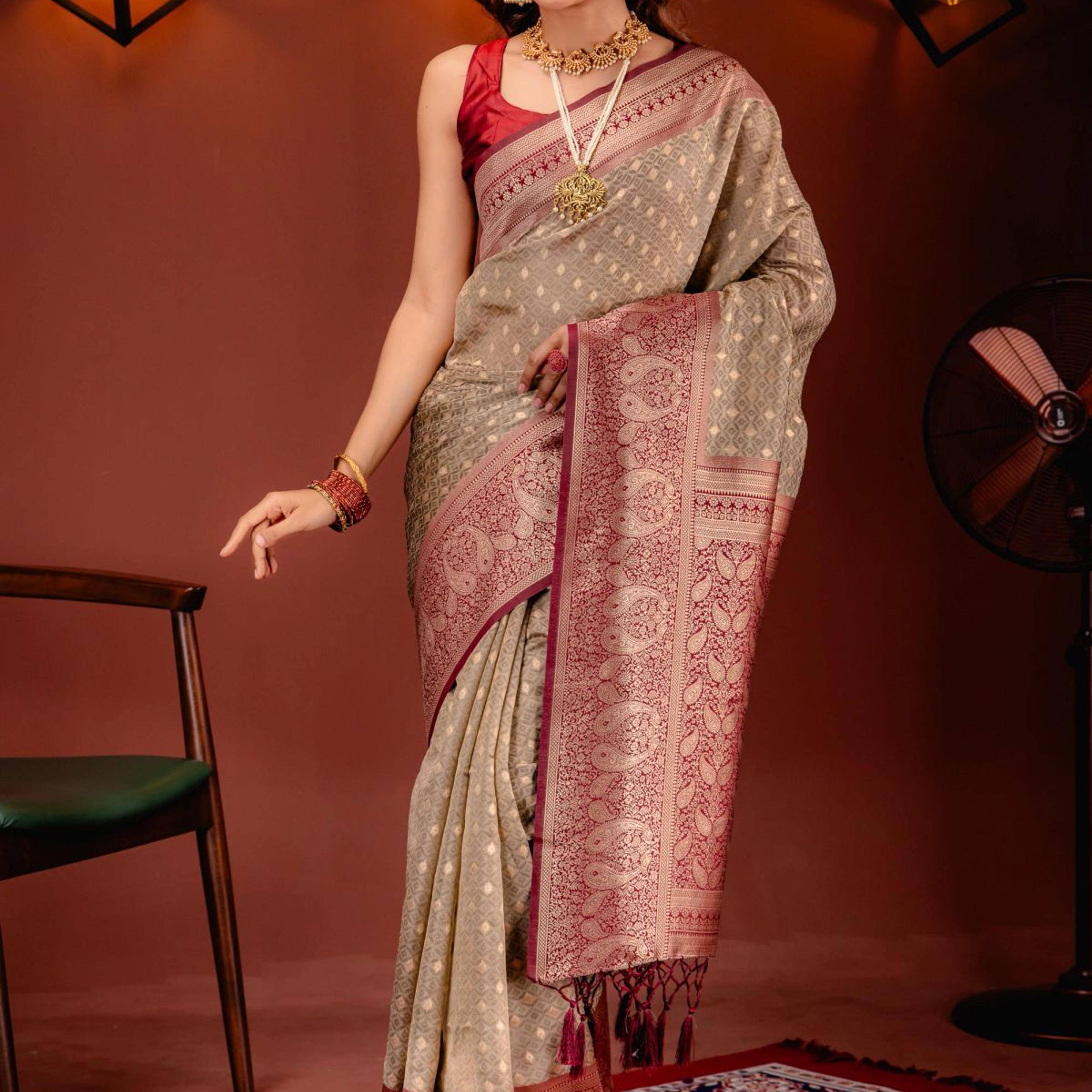 Mimosa Women's Woven Design Kanjivaram Style Art Silk Saree With Blouse Piece : SA00001612CKFREE