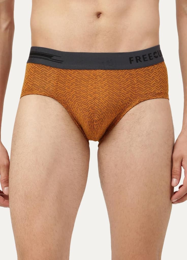 Men's Anti-Bacterial Printed Micro Modal Brief (Pack of 1) — Brick Bourbon Yellow / S / Men