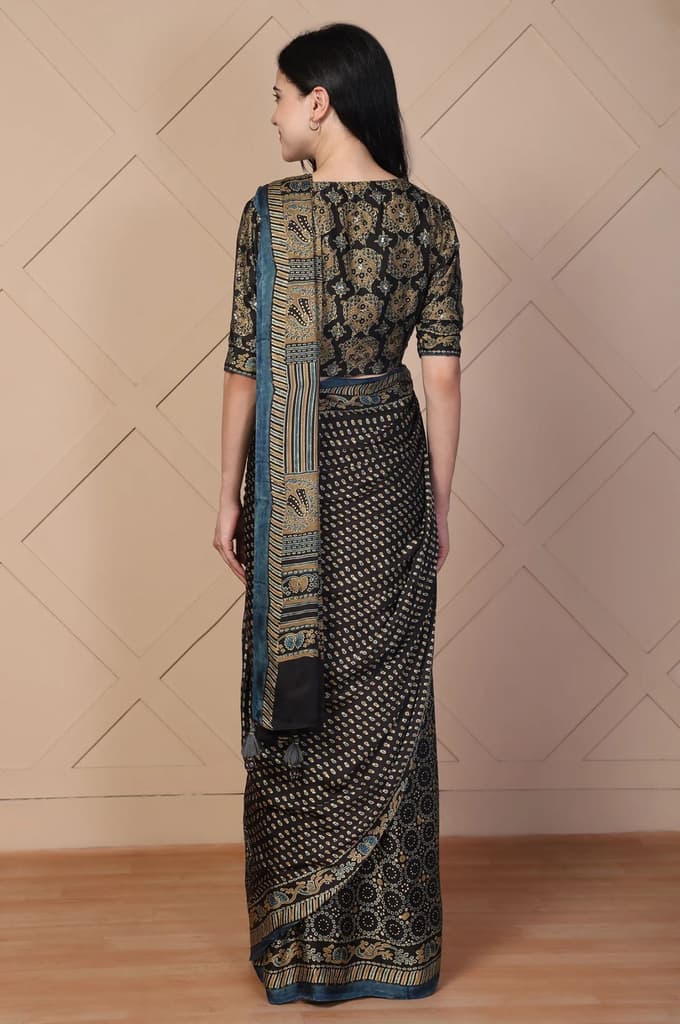 Black Tassels Saree with Unstitched Blouse — photo 5