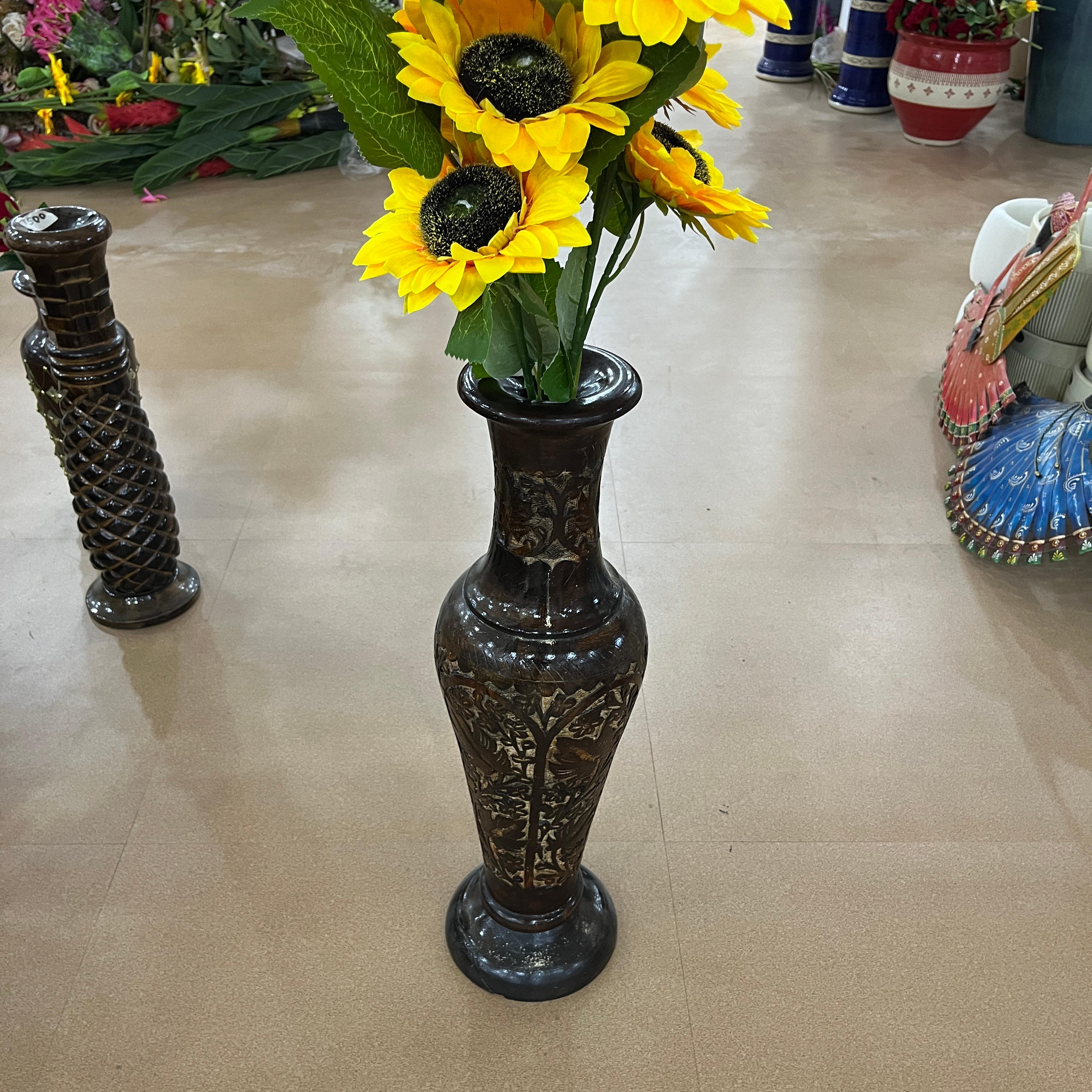 Vase with Flowers | Home Decor | Ceramic | Brown and Yellow
