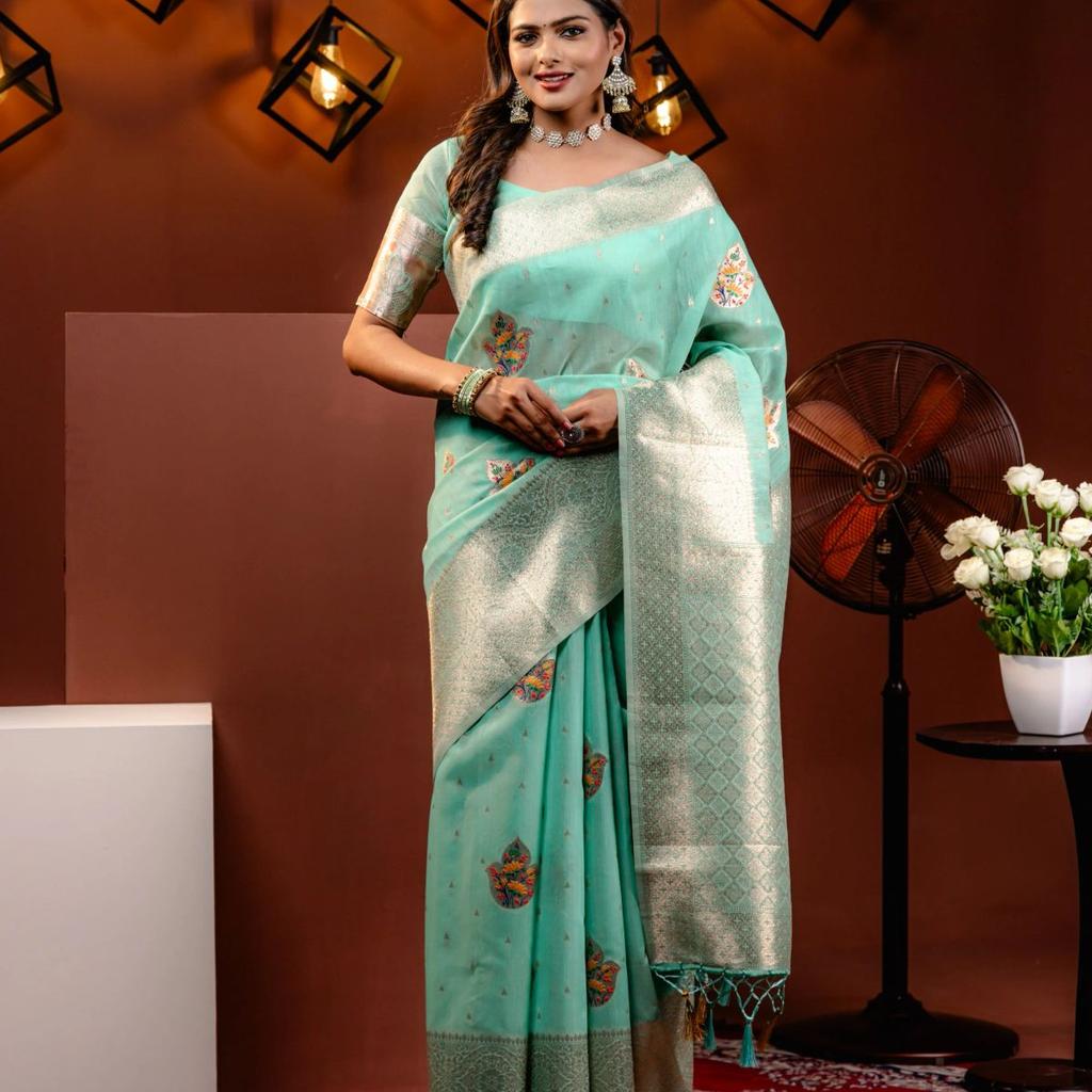 Mimosa Women's Woven Design Banarasi Style Art Silk Saree With Blouse Piece : SA00001759RMFREE