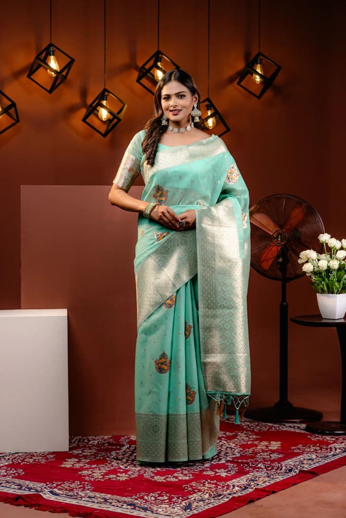 Mimosa Women's Woven Design Banarasi Style Art Silk Saree With Blouse Piece : SA00001759RMFREE — Rama
