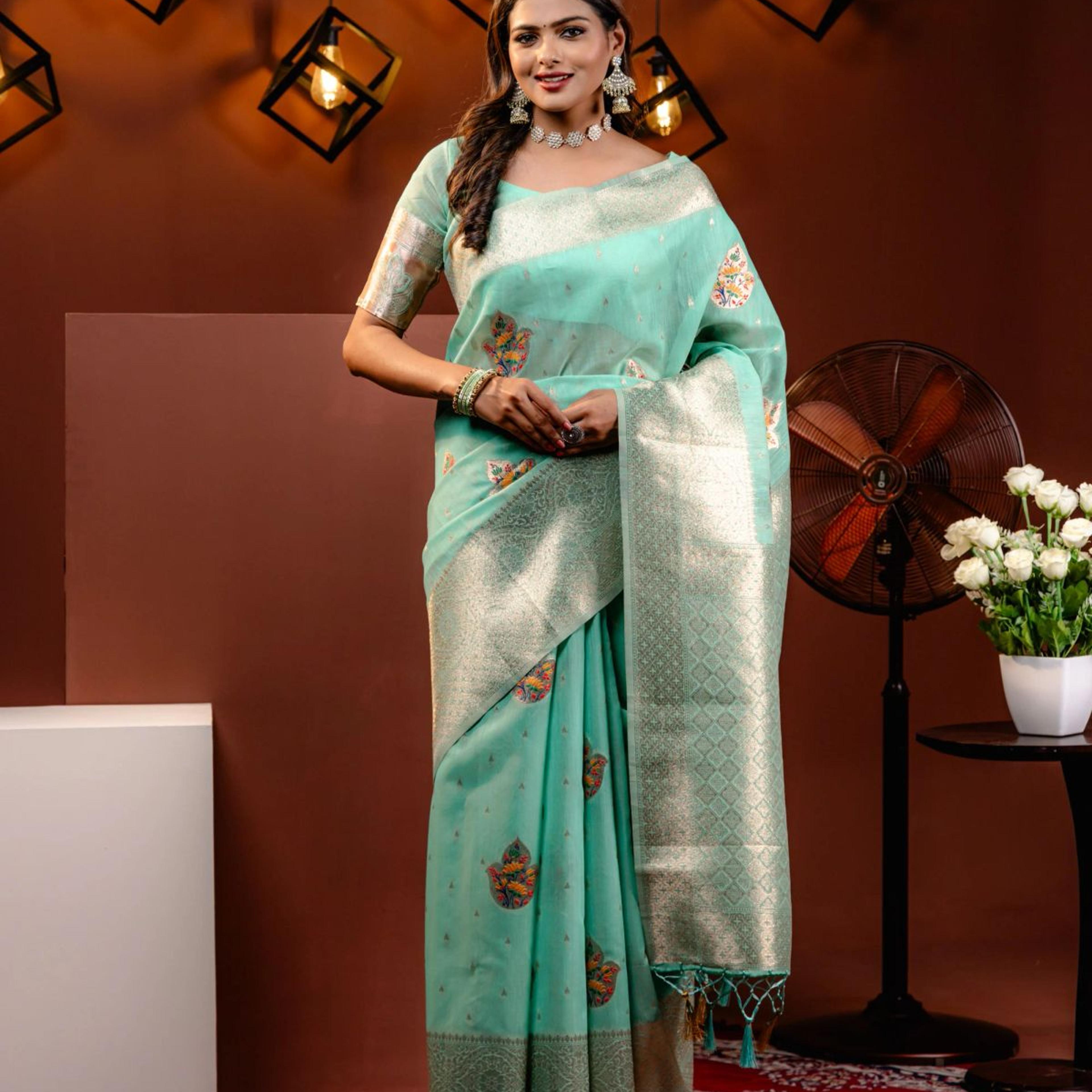 Mimosa Women's Woven Design Banarasi Style Art Silk Saree With Blouse Piece : SA00001759RMFREE