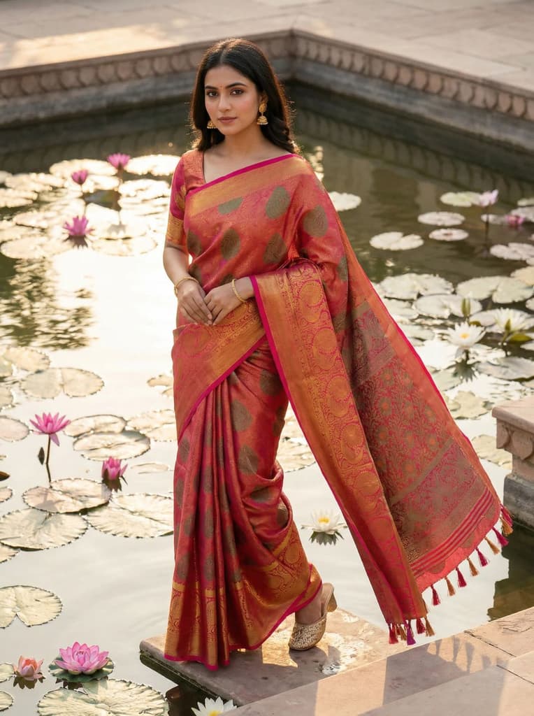 MIMOSA Women's Woven Design Kanjivaram Style Art Silk Saree with Blouse Piece - Rani ( SA00003145RNFREE ) — Default Title